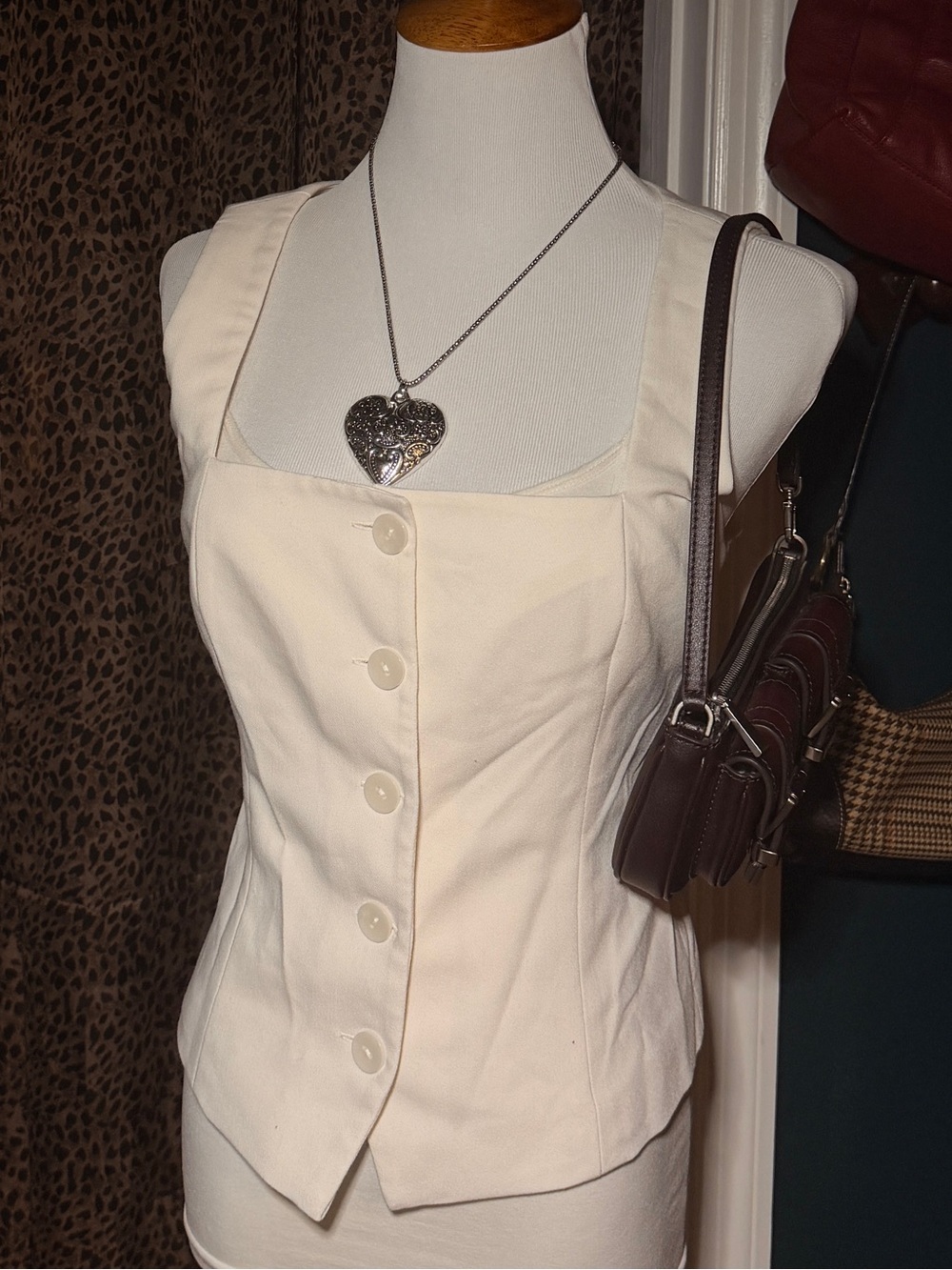 Cream Button-Front Square-Neck Top